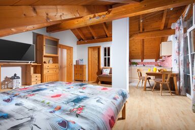 Siglbauernhof - Fewo 4 Salzburg 40 qm bis 3 Pers., Wohnschlafraum mit Doppelbett, Balkon