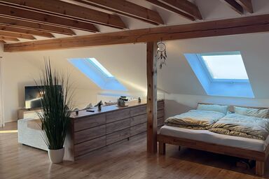 Wohlfühloase im Grünen - DG Suite mit Sternenhimmel Aussicht und zwei getrennten Schlafzimmern