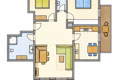 Voglerlehen - Ferienwohnung Brettgabel, 80²,1-4 Pers., 2 SZ, DU/WC, extra WC, Bk