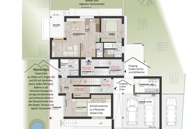 Alpenlodges - Alpenlodges Chalet Zirbe, 200 qm, 3 Schlafzimmer, 3 Bäder, Sauna, Terrasse und Balkon