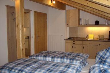 Huberbauernhof Ferienwohnungen - Ferienzimmer Ramsau 20 qm 2 Personen, Wohnschlafraum, Terrasse