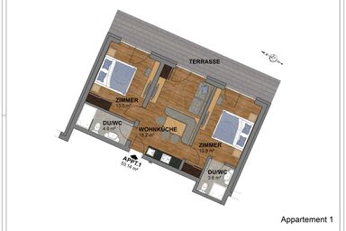 Apart Auszeit - Appartement mit 2 Schlafzimmer und Terrasse